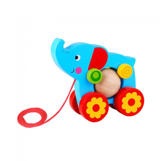 Pull Along Elephant TKE006 Tooky Toy Ξύλινος Συρόμενος Ελέφαντας με Μπάλλα 6970090048012
