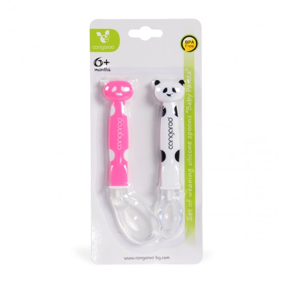 Cangaroo Baby Panda Σετ 2 Κουτάλια Σιλικόνης 3800146261863 Pink