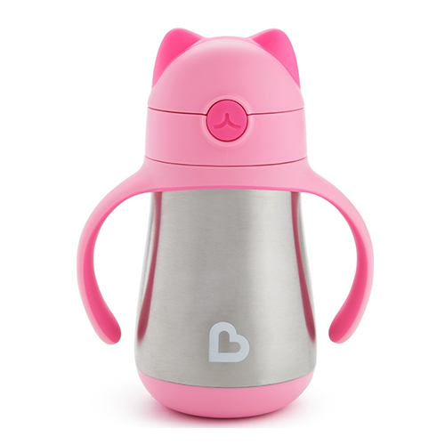 Munchkin Cool Cat Stainless Steel Straw Cup Pink 237ml 51923