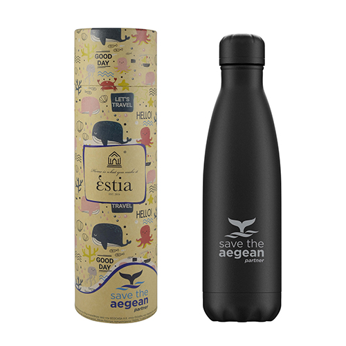 Estia Travel Flask Save The Aegean Black Matte Μπουκάλι Θερμός 0.5lt 01-7799 