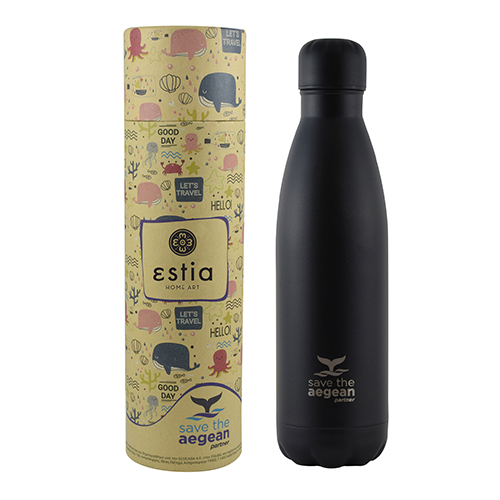 Estia Travel Flask Save The Aegean Black Matte Μπουκάλι Θερμός 0.75lt 01-9816
