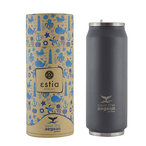 Estia Travel Cup Save Aegean Ποτήρι Θερμός με Καλαμάκι Matte The σε Γκρι χρώμα 0.5lt 01-9441