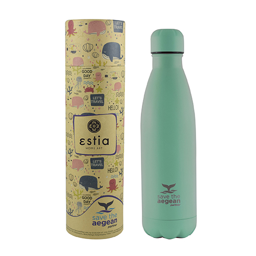 Estia Travel Flask Save The Aegean Pastel Green Μπουκάλι Θερμός 0.5lt 01-9793