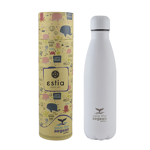 Estia Travel Flask Save The Aegean White Matte Μπουκάλι Θερμός 0.5lt 01-9014