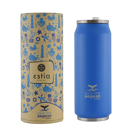 Estia Travel Cup Save Aegean Ποτήρι Θερμός με Καλαμάκι Ocean The σε Μπλε χρώμα 0.5lt 01-9458