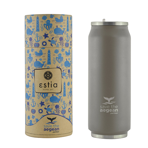 Estia Travel Cup Save Aegean Ποτήρι Θερμός με Καλαμάκι Taupe The σε Γκρι χρώμα 0.5lt 01-9823