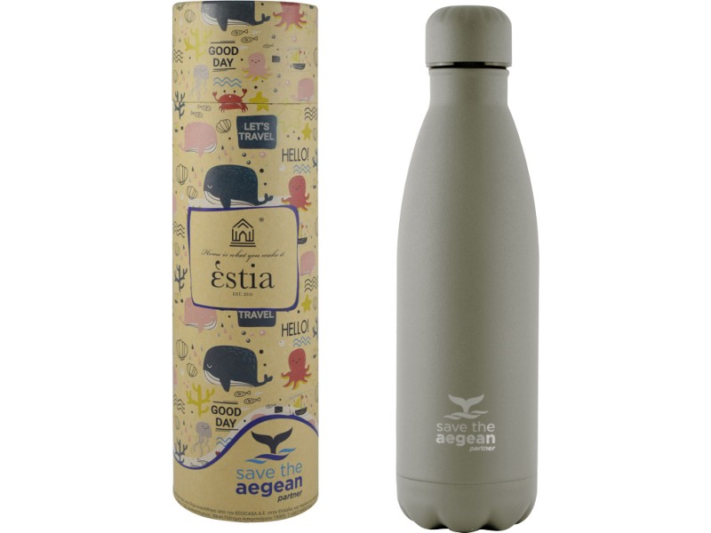 Estia Travel Flask Save The Aegean Taupe Μπουκάλι Θερμός 0.5lt 01-9809