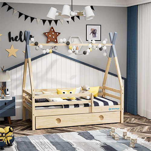 Παιδικό Κρεβάτι Τύπου Montessori Μονό για Στρώμα 80x160cm Μπεζ Galaxy 438-05