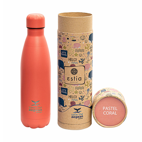 Estia Travel Flask Save The Aegean Pastel Coral Μπουκάλι Θερμός 0.5lt 01-9861