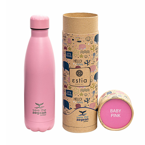 Estia Travel Flask Save The Aegean Baby Pink Μπουκάλι Θερμός 0.5lt 01-7812