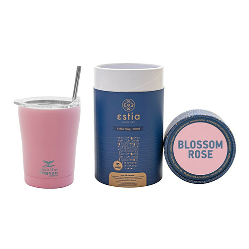 Estia Coffee Mug Save The Aegean Ποτήρι Θερμός με Καλαμάκι Blossom Rose 350ml 01-12472