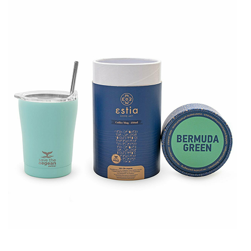 Estia Coffee Mug Save The Aegean Ποτήρι Θερμός με Καλαμάκι Bermuda Green 0.35lt 01-12106