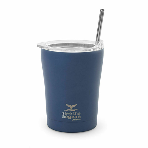 Estia Coffee Mug Save The Aegean Ποτήρι Θερμός με Καλαμάκι Denim Blue 350ml  01-12182