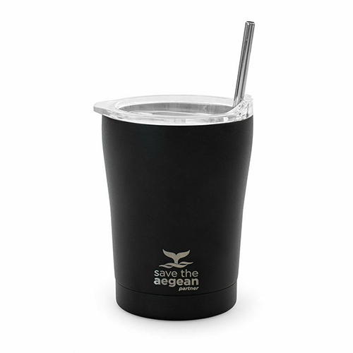Estia Coffee Mug Save The Aegean Ποτήρι Θερμός με Καλαμάκι Midnight Black 350ml 01-12083