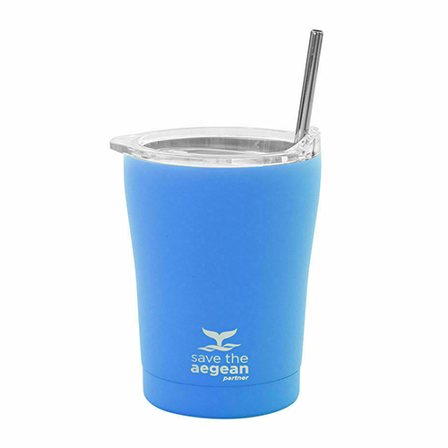 Estia Coffee Mug Save The Aegean Ποτήρι Θερμός με Καλαμάκι Olympic Blue 350ml 01-12465