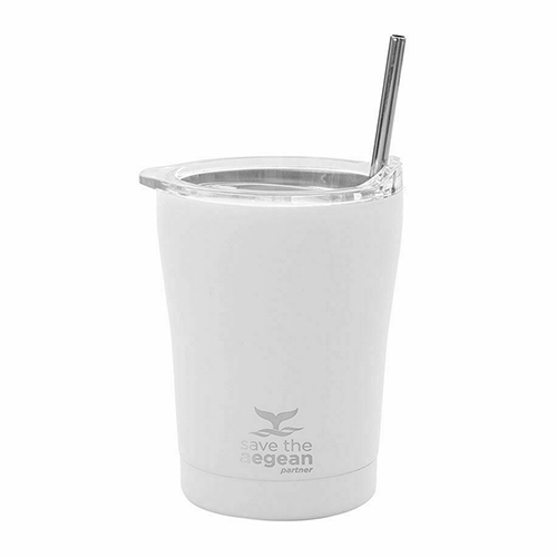 Estia Coffee Mug Save The Aegean Ποτήρι Θερμός με Καλαμάκι Pure White 350ml 01-12434