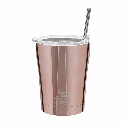 Estia Coffee Mug Save The Aegean Ποτήρι Θερμός με Καλαμάκι Rose Gold 350ml 01-12489