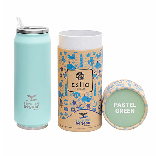 Estia Travel Cup Save The Aegean Ποτήρι Θερμός με Καλαμάκι Green Pastel 500ml