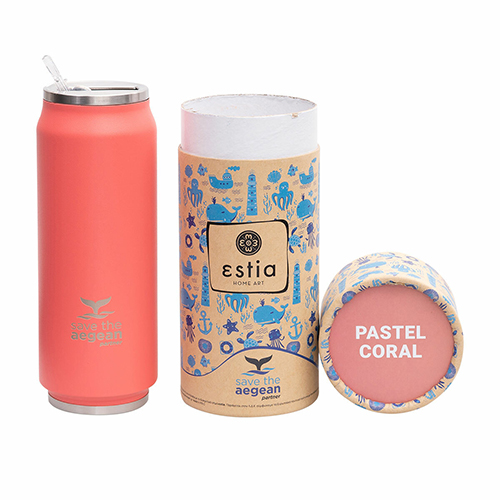 Estia Travel Cup Save The Aegean Ποτήρι Θερμός με Καλαμάκι Pastel Coral 500ml 01-9878
