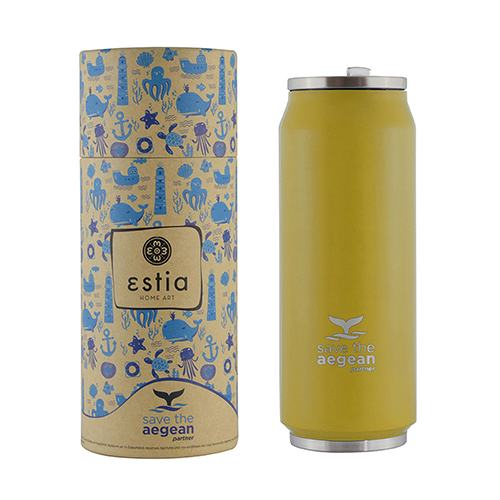 Estia Travel Cup Save The Aegean Ποτήρι Θερμός με Καλαμάκι Pineapple Yellow 500ml