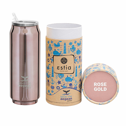 Estia Travel Cup Save The Aegean Ποτήρι Θερμός με Καλαμάκι Rose Gold 500ml 01-7867