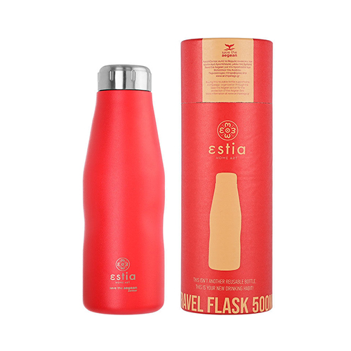Estia Travel Flask Save Aegean Μπουκάλι Θερμός Scarlet Red 500ml