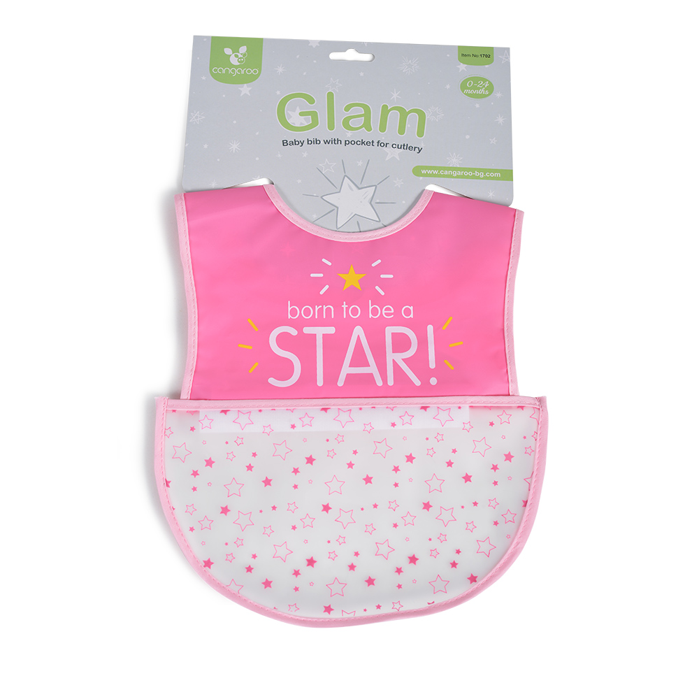 Cangaroo Αδιάβροχη Σαλιάρα Πλαστική με Αυτοκόλλητο Baby Bib Glam με Τσέπη Pink 3800146266134