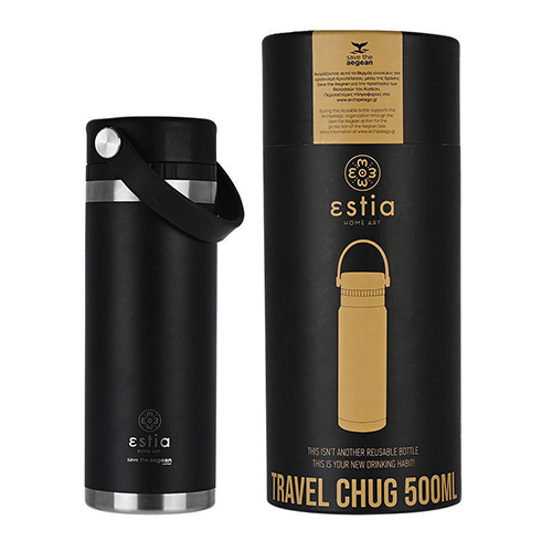 Estia Travel Chug Save The Aegean Μπουκάλι Θερμός Midnight Black 500ml 01-17804