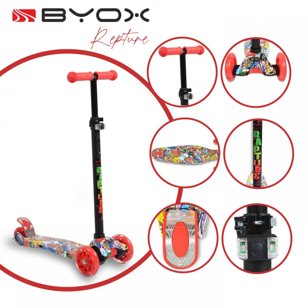 Rapture Byox Πατίνι με Φωτιζόμενες Ρόδες 3800146225230 Red ( ΔΩΡΟ ΦΩΤΑΚΙ LED )