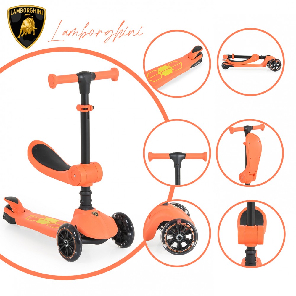 Byox Παιδικό Πατίνι Αναδιπλούμενο Lamborghini Τρίτροχο με Κάθισμα Πορτοκαλί 3800146228583
