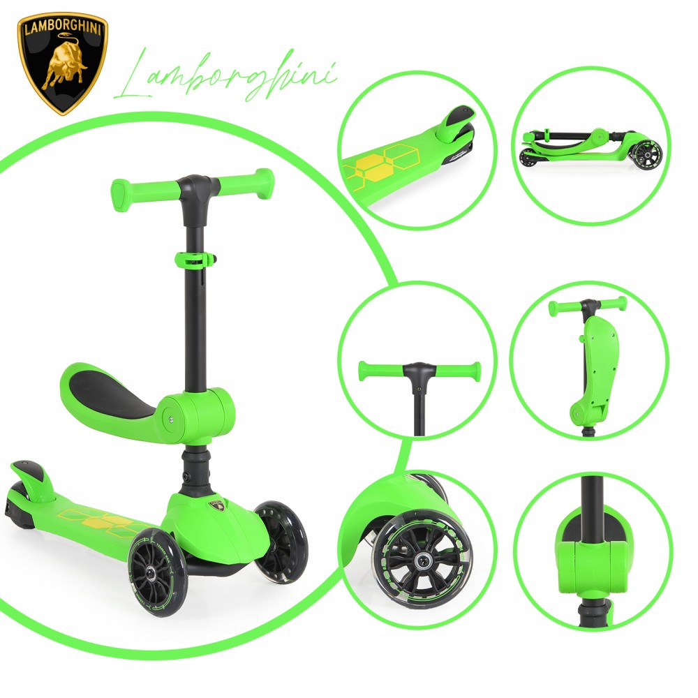 Byox Παιδικό Πατίνι Αναδιπλούμενο Lamborghini Τρίτροχο με Κάθισμα Πράσινο 3800146228576