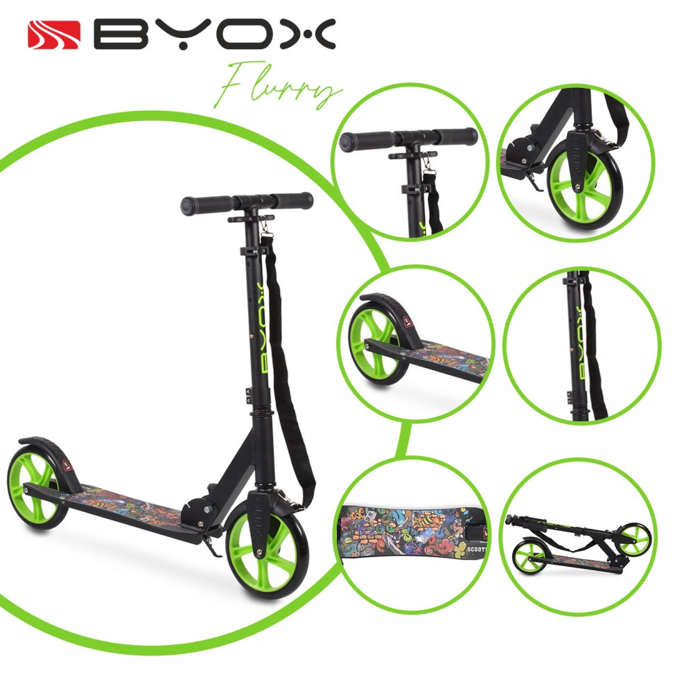 Byox Παιδικό Πατίνι Αναδιπλούμενο Flurry Δίτροχο για 10+ Ετών Πράσινο 3800146226756
