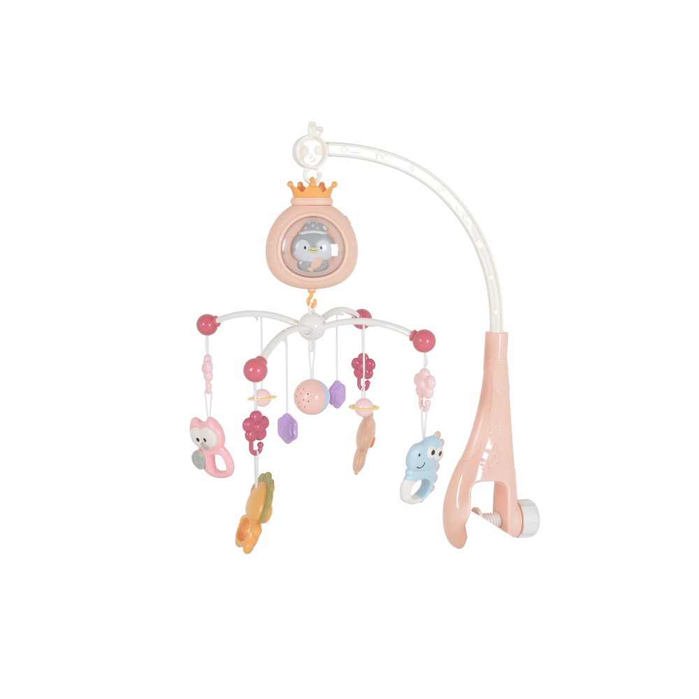 Moni Μόμπιλε Κούνιας Penguin Pink με Μουσική και Περιστροφή 3801005600052