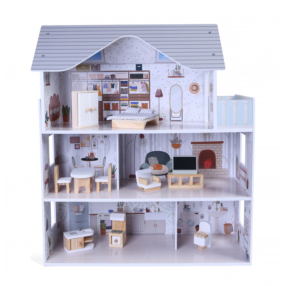 Ξύλινο κουκλόσπιτο Sarah Doll House 8301 με 11 έπιπλα + 4 τμχ μαλακά αξεσουάρ 3801005600809
