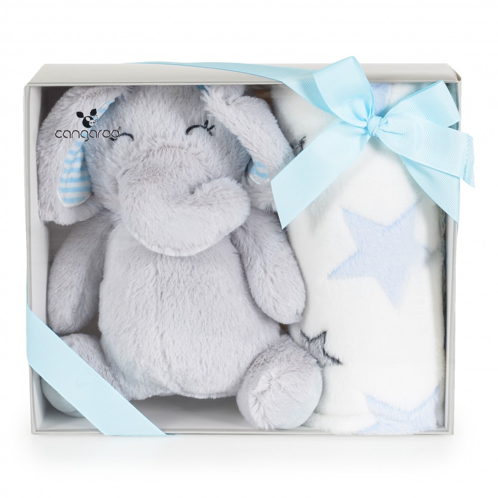 Σετ Δώρου Κουβέρτα Αγκαλιάς 90/75cm με Λούτρινο Elephant Blue Cangaroo 3800146269203
