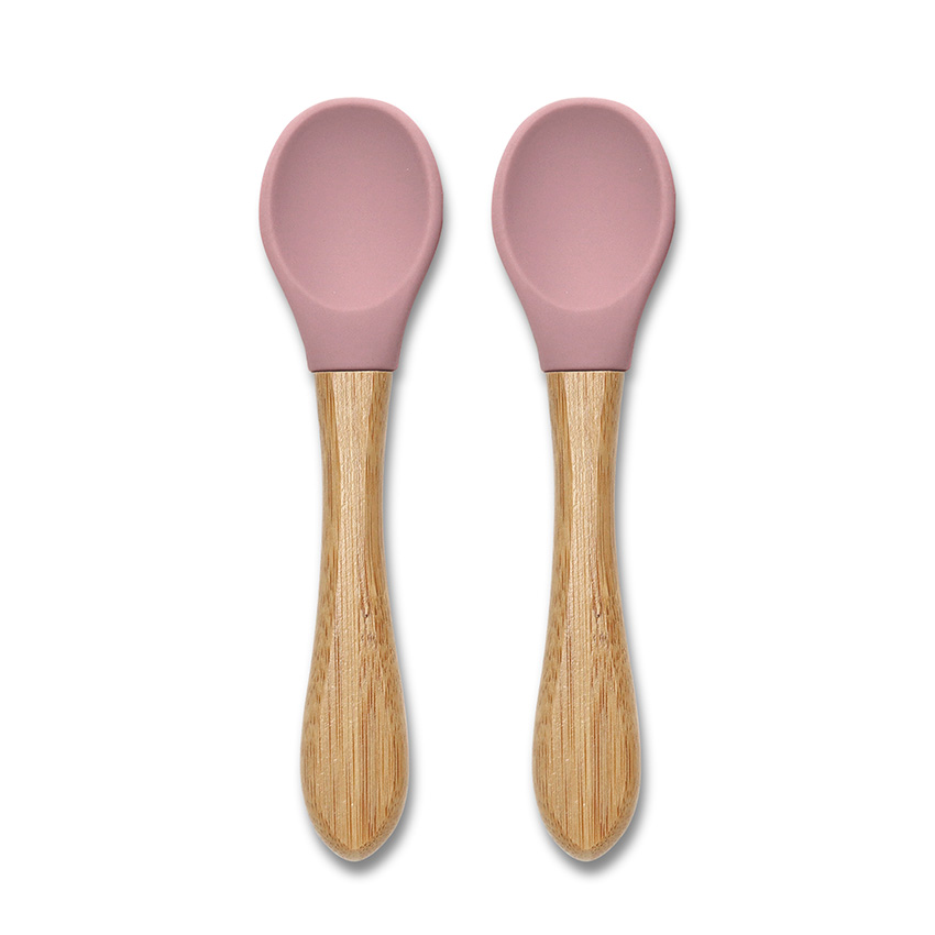 Lorelli Σετ Κουτάλια Φαγητού Silicone & Bamboo 2τμχ – Natural Pink 10230680002