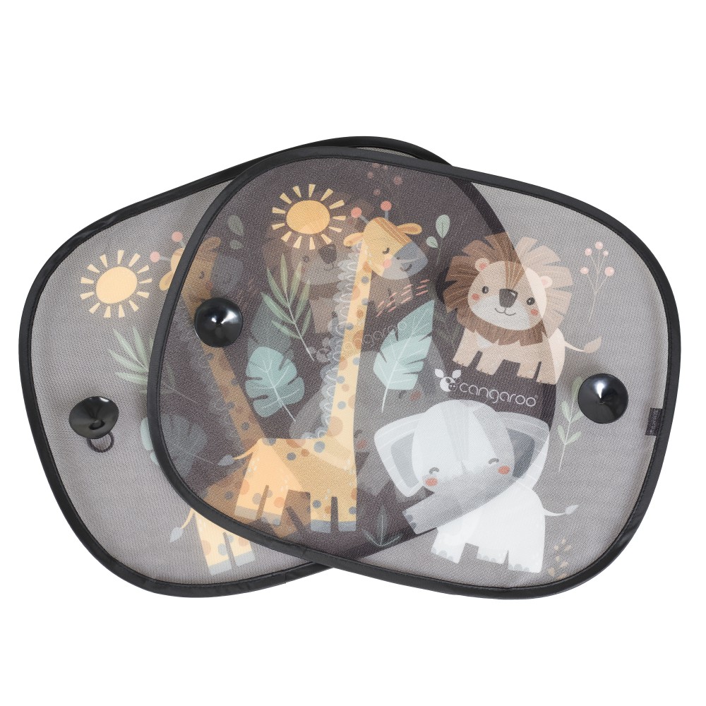 Cangaroo Shady Animals Σετ 2 Ηλιοπροστασίες Αυτοκινήτου με Βεντούζες 44x36,5cm 3800146272067