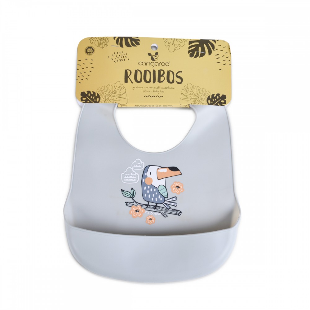 Cangaroo Rooibos Grey Βρεφική Σαλιάρα Σιλικόνης με Τσέπη 4m+ BPA Free 3800146267834