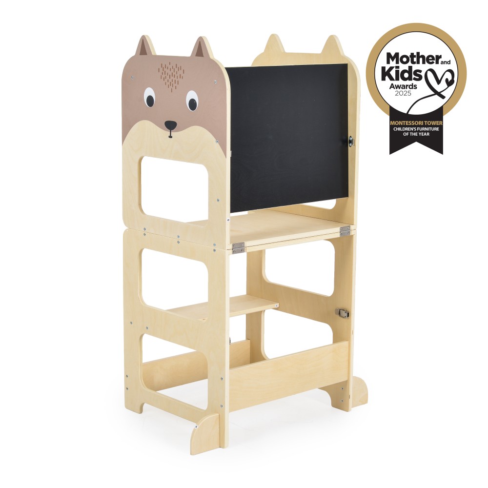 24446  Moni Montessori Ξύλινος Πύργος Εκμάθησης 3 σε 1 με Γραφείο και Μαυροπίνακα 3801005600816