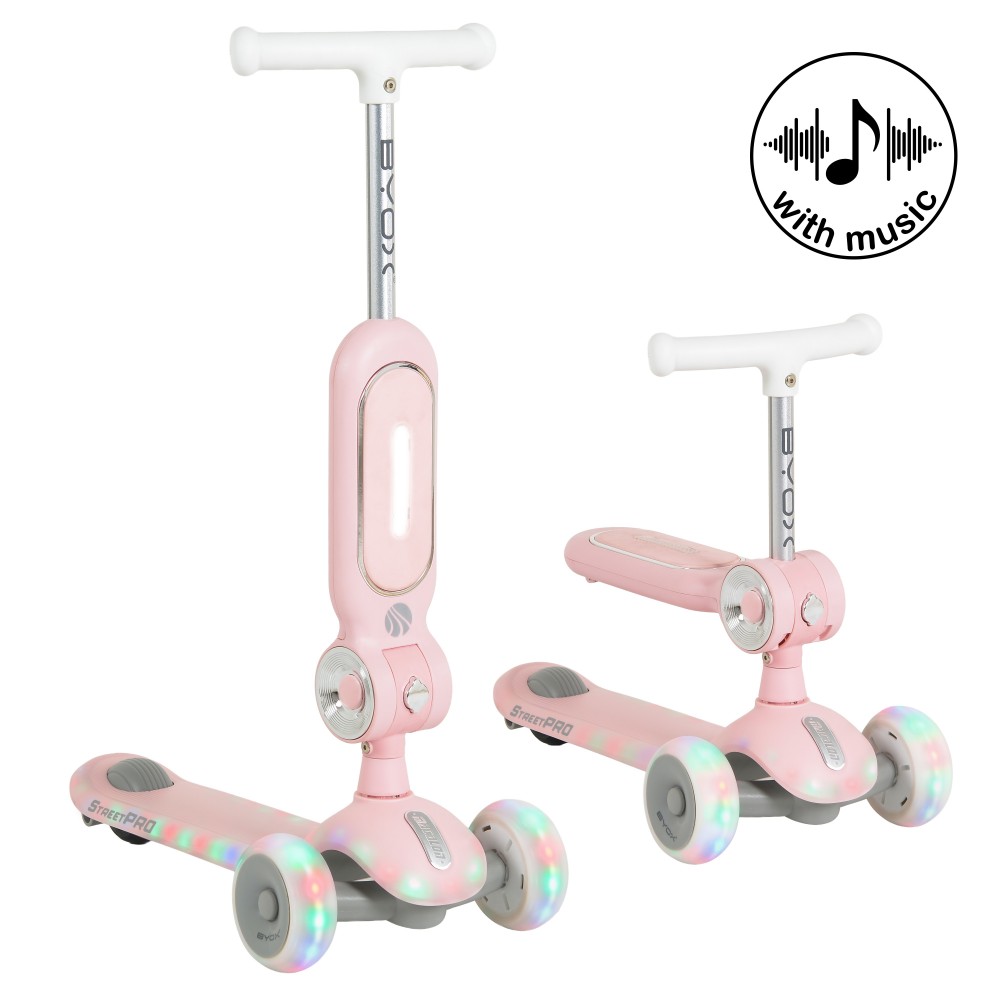 Byox StreetPro Pink Παιδικό Πατίνι 2 σε 1 με Κάθισμα 3801005300266 – Scooter με Φωτιζόμενες Ρόδες, Φώτα & Ήχους