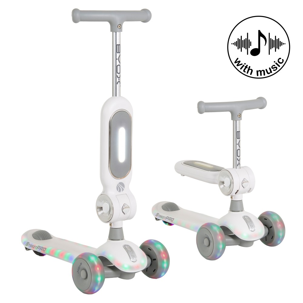 Byox StreetPro Grey Παιδικό Πατίνι 2 σε 1 με Κάθισμα 3801005300273 – Scooter με Φωτιζόμενες Ρόδες, Φώτα & Ήχους