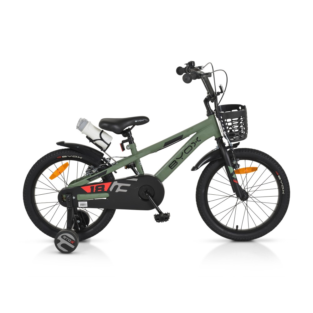 Byox Challenge Green Παιδικό Ποδήλατο 18” 3800146202828 – Πράσινο Ποδήλατο με V-Brake, Βοηθητικές Ρόδες, Καλάθι & Παγούρι