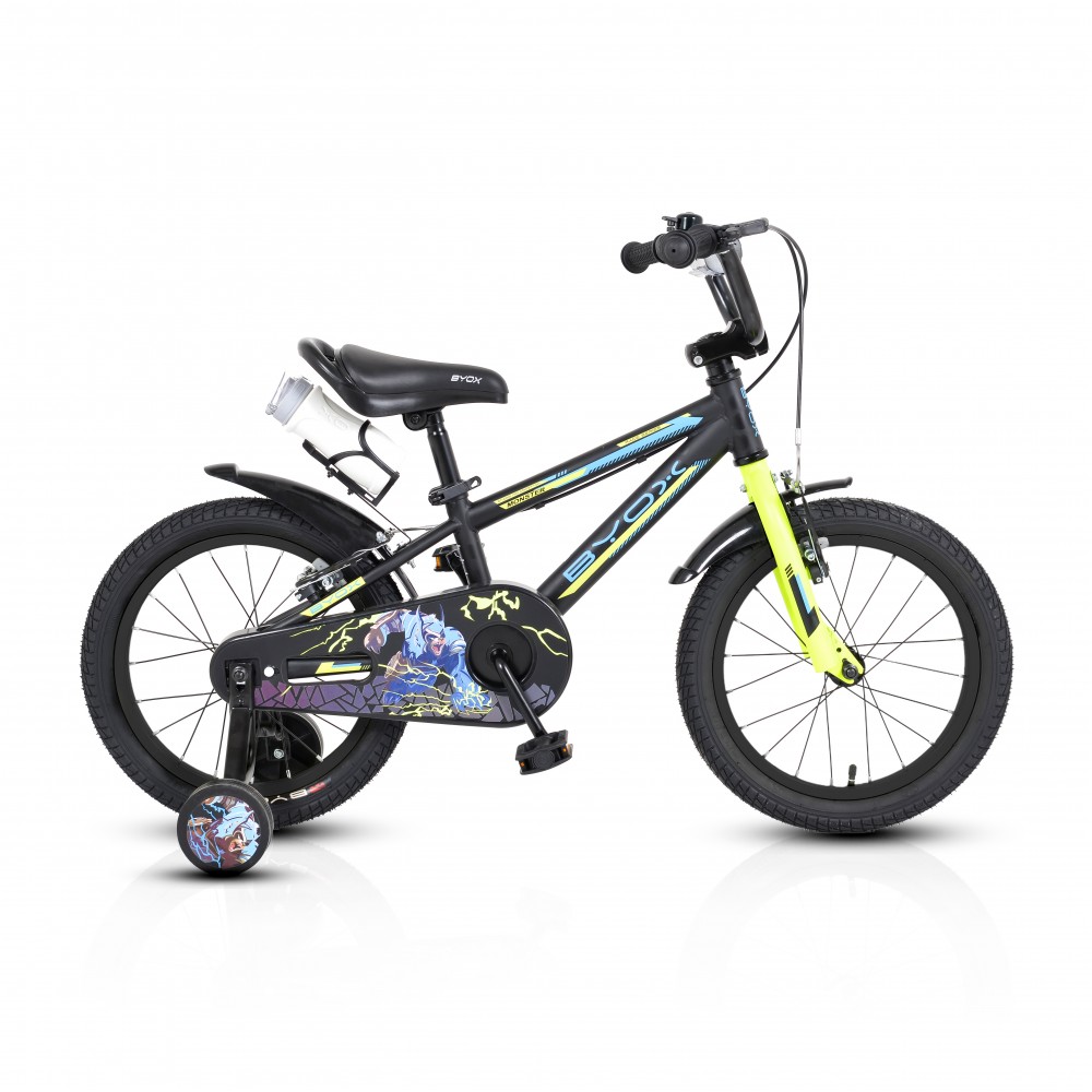 Byox Monster Black Παιδικό Ποδήλατο 16” 3800146201494 – Μαύρο Ποδήλατο με V-Brake, Βοηθητικές Ρόδες, Φτερά & Κουδουνάκι