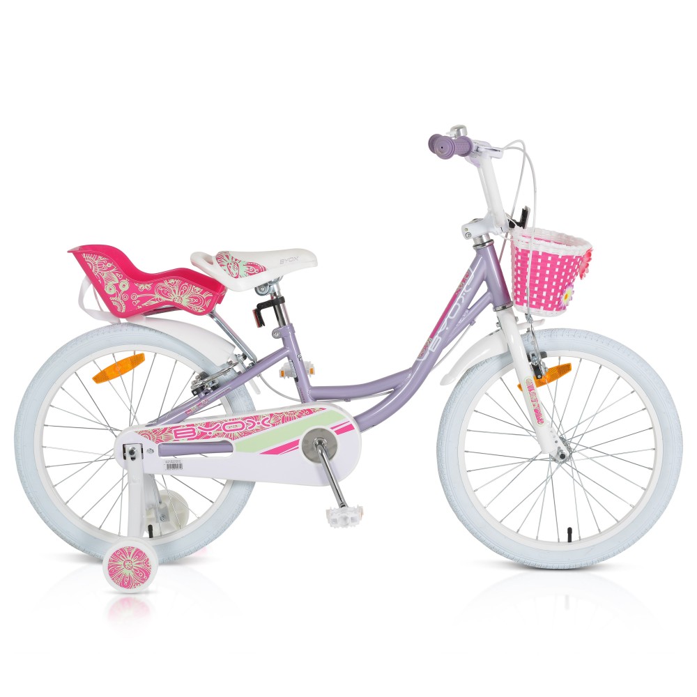 Byox Fashion Girl Lilac Παιδικό Ποδήλατο 20” 3800146202729 – Λιλά Ποδήλατο με V-Brake, Βοηθητικές Ρόδες, Καλάθι & Κάθισμα Κούκλας