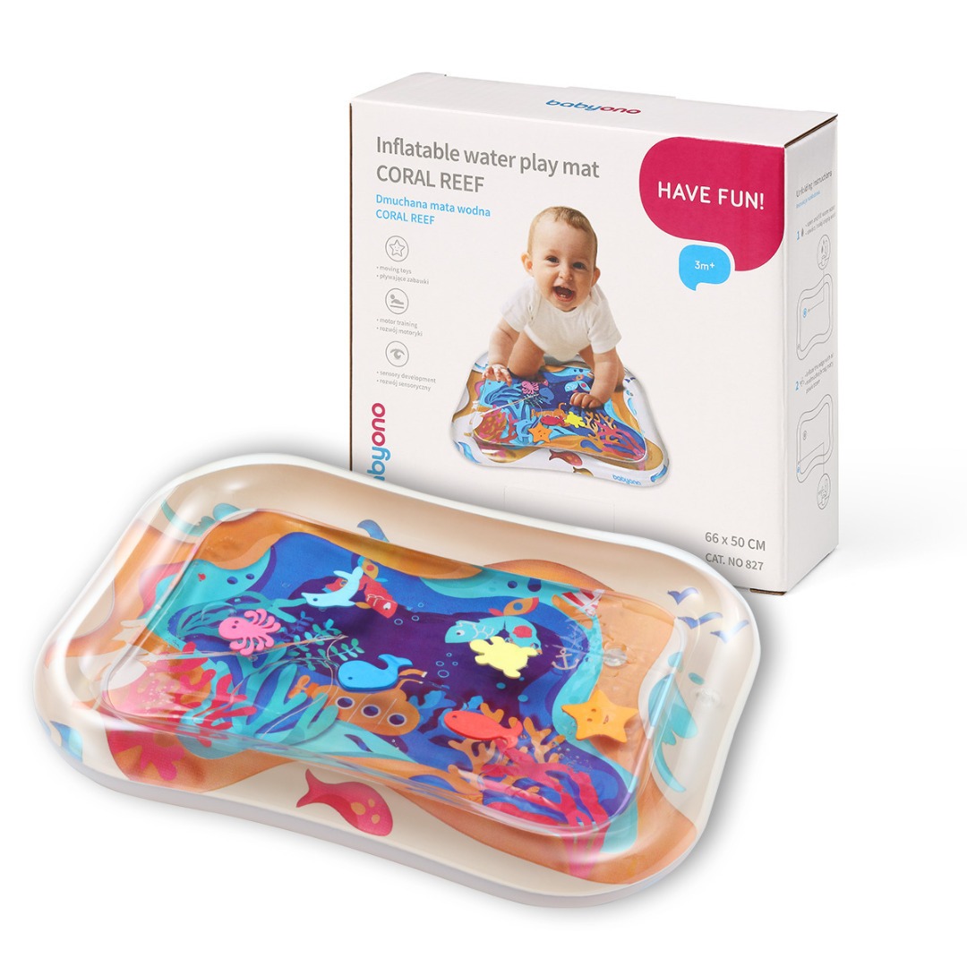 BabyOno BN827 Water Mat Φουσκωτό Στρώμα Νερού για Tummy Time – Αισθητηριακό Παιχνίδι Μωρού με Κινούμενα Σχήματα