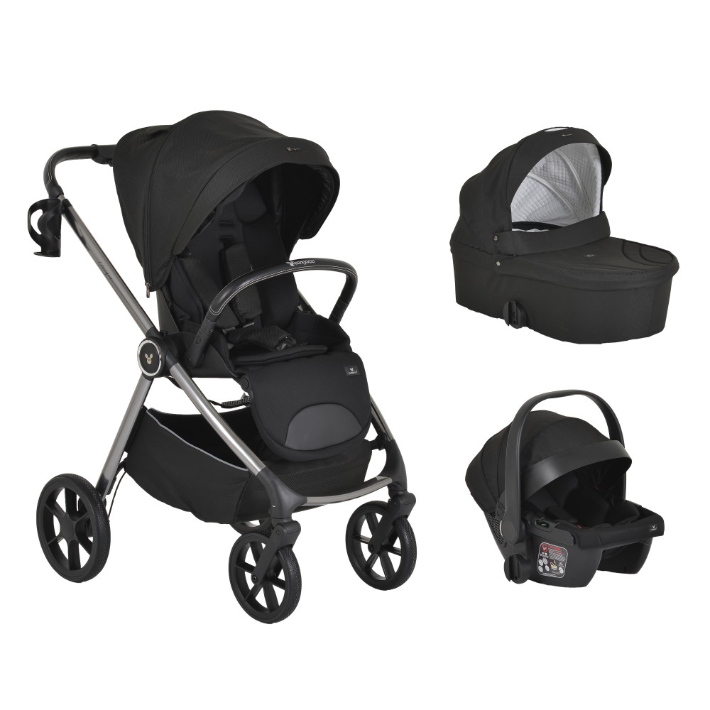 Cangaroo Unique Carbon Black Πολυκαρότσι 3 σε 1 με Καλαθούνα & Κάθισμα Αυτοκινήτου i-Size έως 22kg – Κωδ. 3800146236847