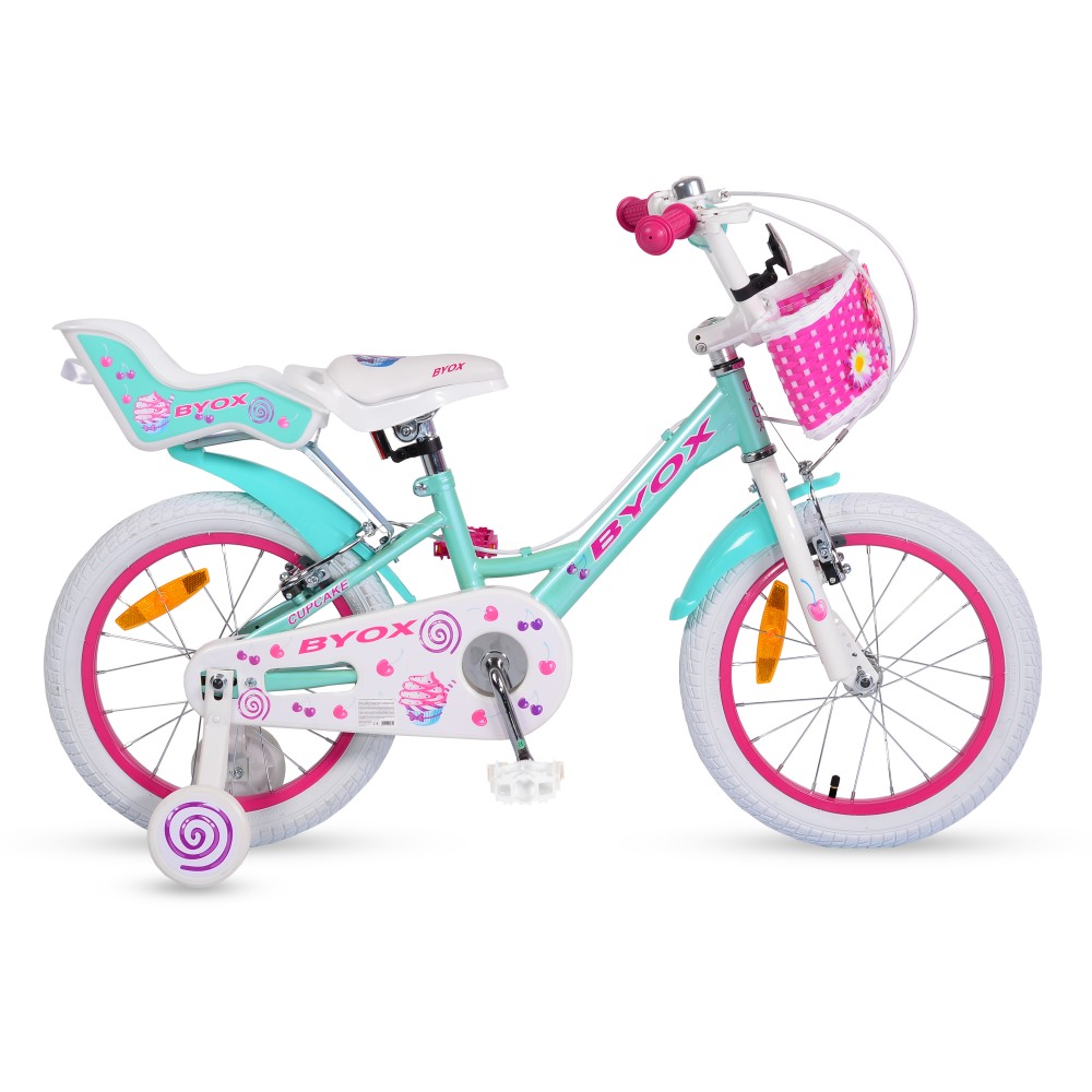 Byox Cupcake Mint Παιδικό Ποδήλατο 16” με Βοηθητικές Ρόδες, Καλάθι & Καρεκλάκι Κούκλας – Κωδ. 3800146200855