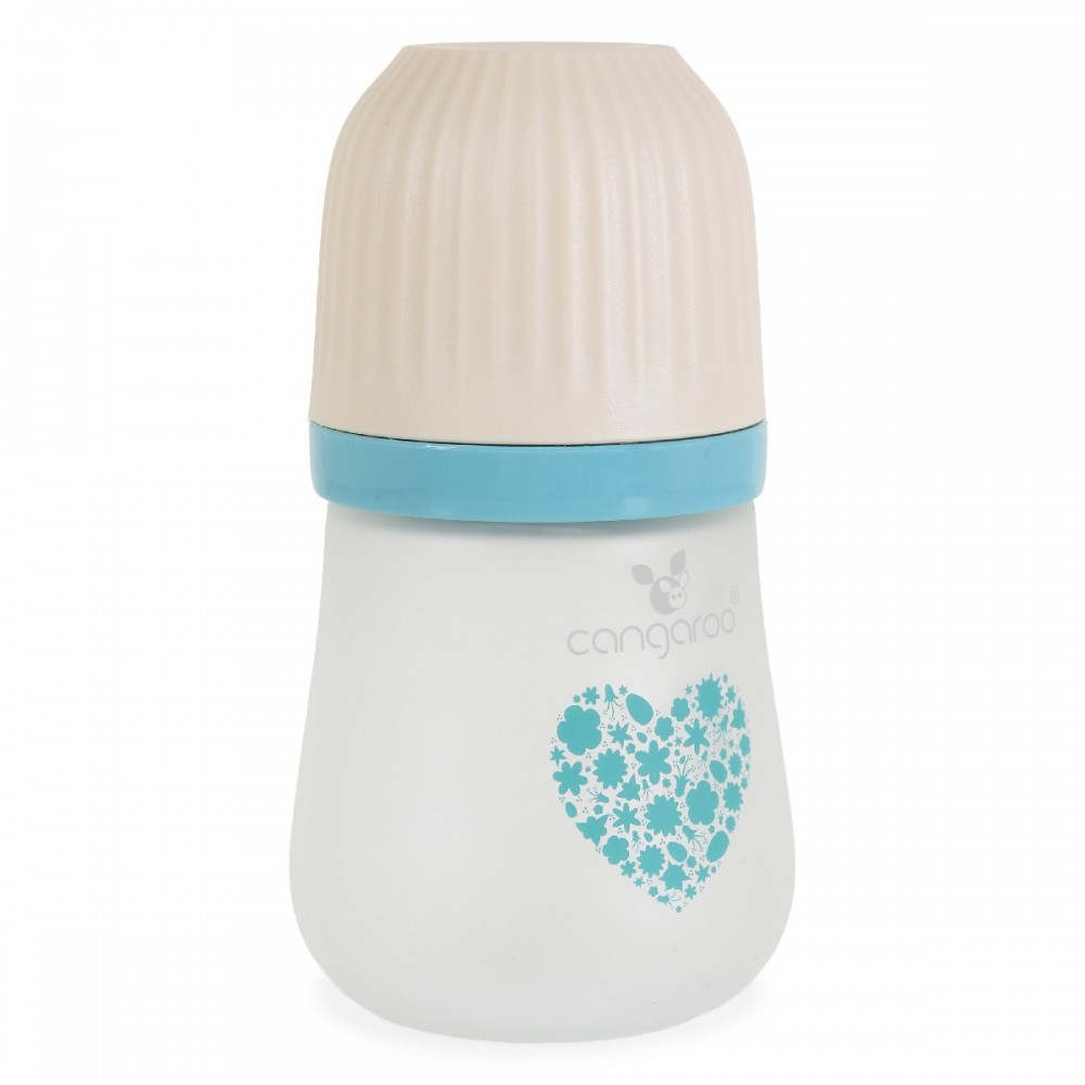 Cangaroo Amori Blue Γυάλινο Μπιμπερό 180ml με Φαρδύ Λαιμό & Θηλή Σιλικόνης 0m+ – Κωδ. 3800146273354