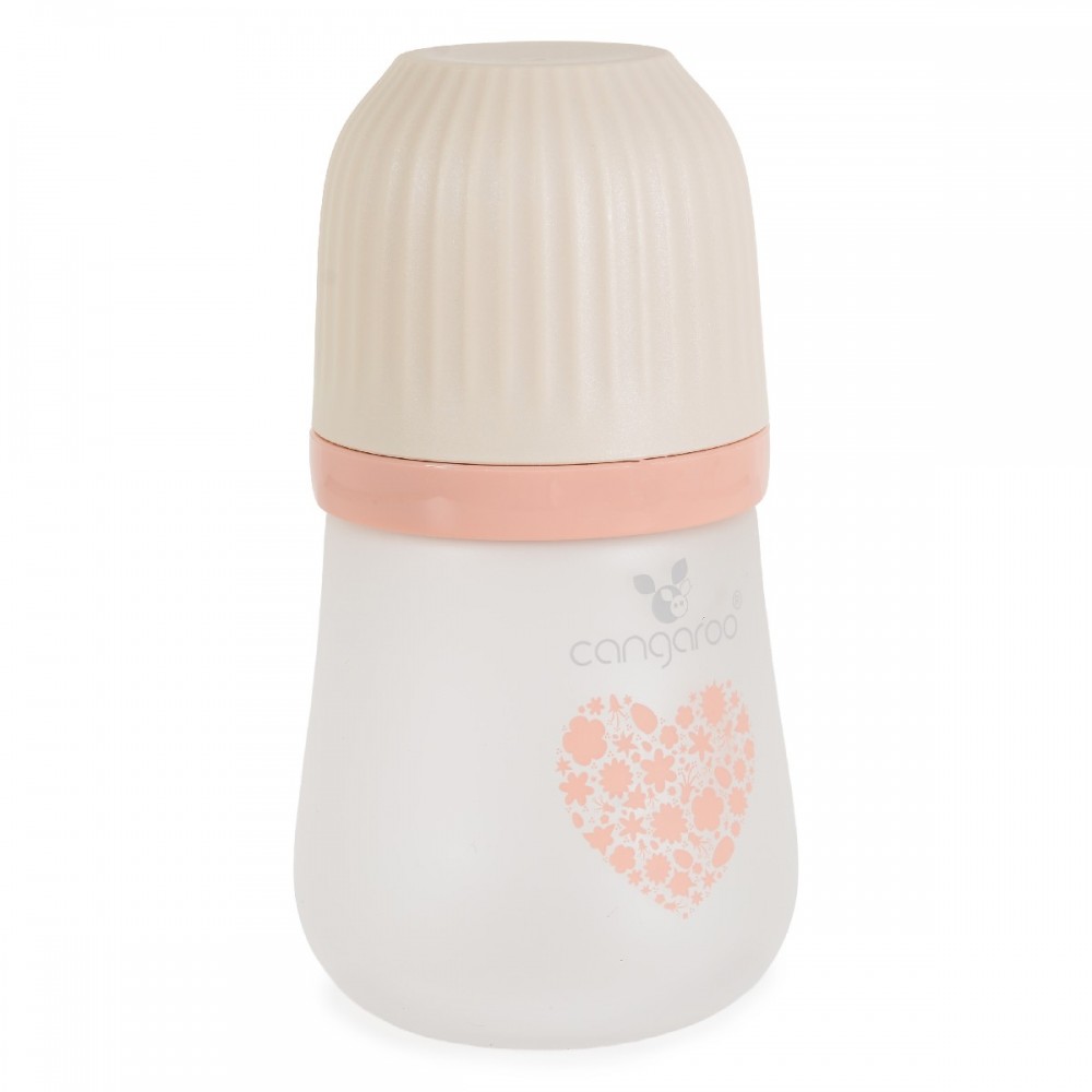 Cangaroo Amori Pink Γυάλινο Μπιμπερό 180ml με Φαρδύ Λαιμό & Θηλή Σιλικόνης 0m+ – Κωδ. 3800146273361